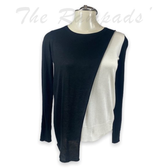 Zara Knit Black and White Draped Layer Long-sleeve Shirt Size Small - Picture 1 of 8